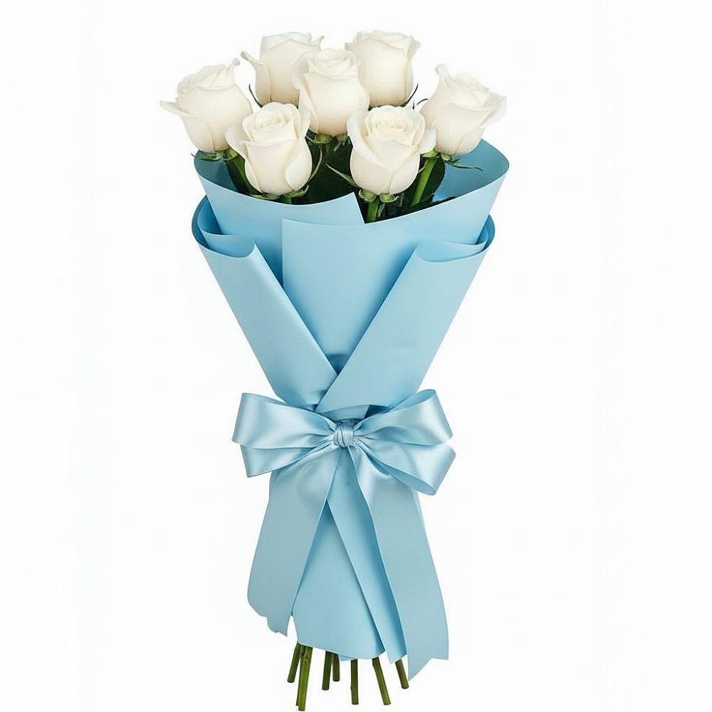 Букет 7 белых роз Проуд в Долаково
