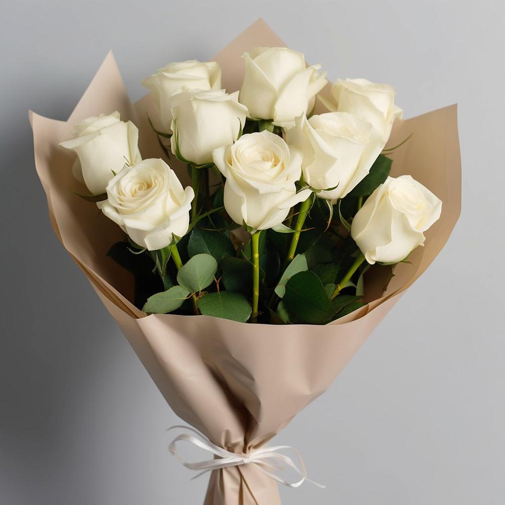 Букет 9 Белых роз Эдлесс Лав в Долаково