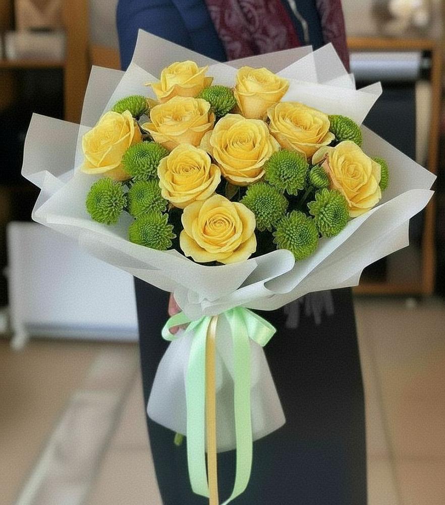 Букет цветов из: Хризантемы и Розы в Долаково