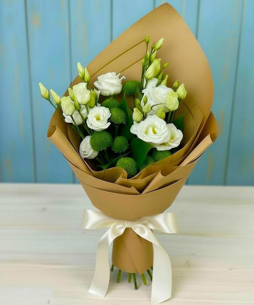 Букет цветов из: Хризантемы и Лизиантусы в Долаково