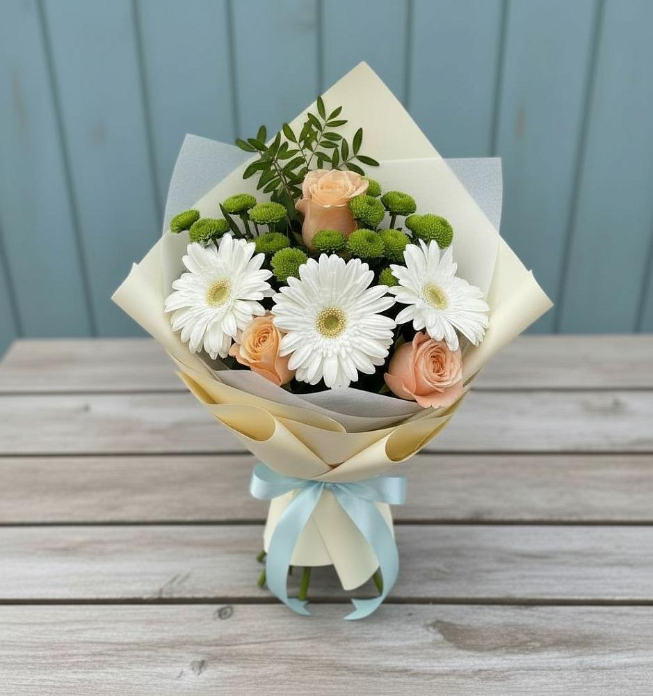 Букет цветов из: Герберы, Розы и Хризантемы в Долаково