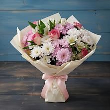 Букет цветов из:  Хризантемы, Альстромерии и Розы в Долаково