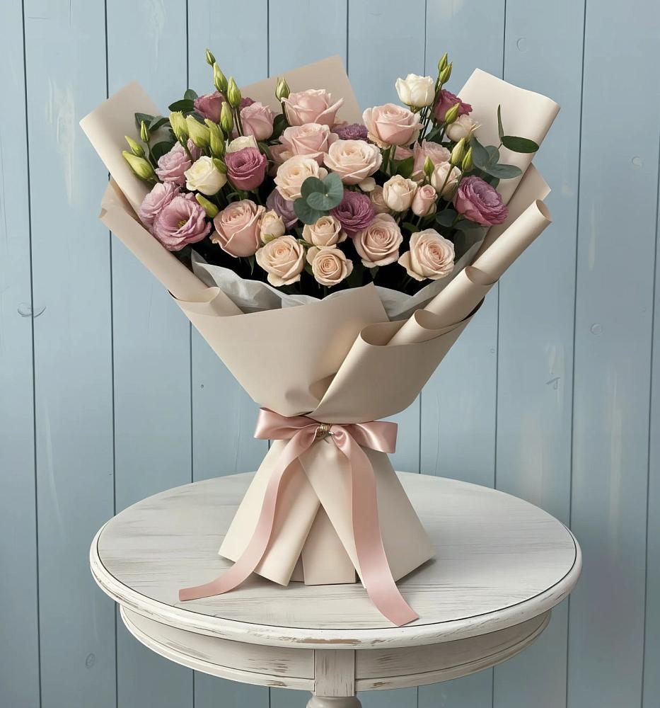 Букет цветов из: Розы и Лизиантусы в Долаково