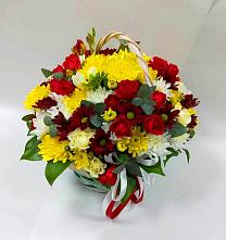 Цветочная композиция из Хризантемы и Розы в корзине в Долаково