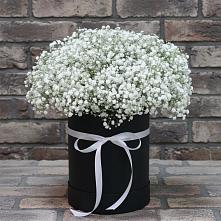 Цветочная композиция из Гипсофила в шляпной коробке в Долаково