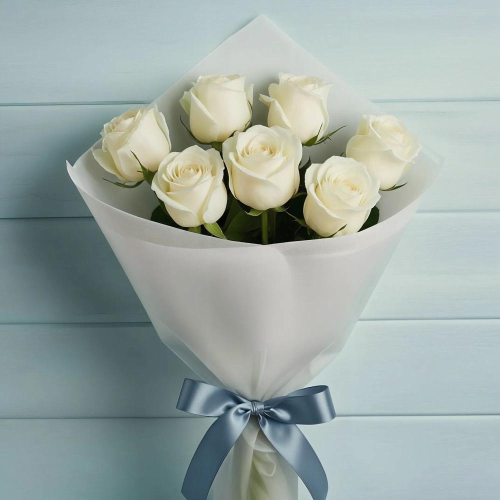 Букет 7 Белых роз Эдлесс Лав в Долаково